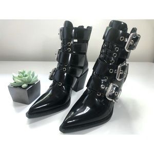 Jeffrey Campbell Caceres Black Leather Buckle Boot
